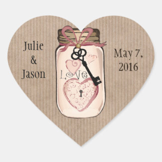 Custom Rustic Wedding Mason Jar Heart Stickers