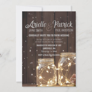 Custom Rustic Wedding Wood Barn Lighting Mason Jar Invitation