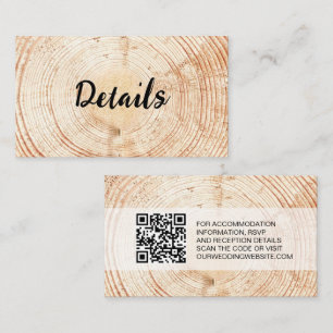Custom Rustic Wedding Wood Grain Details QR code  Enclosure Card