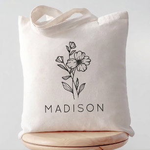 Custom Rustic Wildflower Bridesmaid Name Tote Bag
