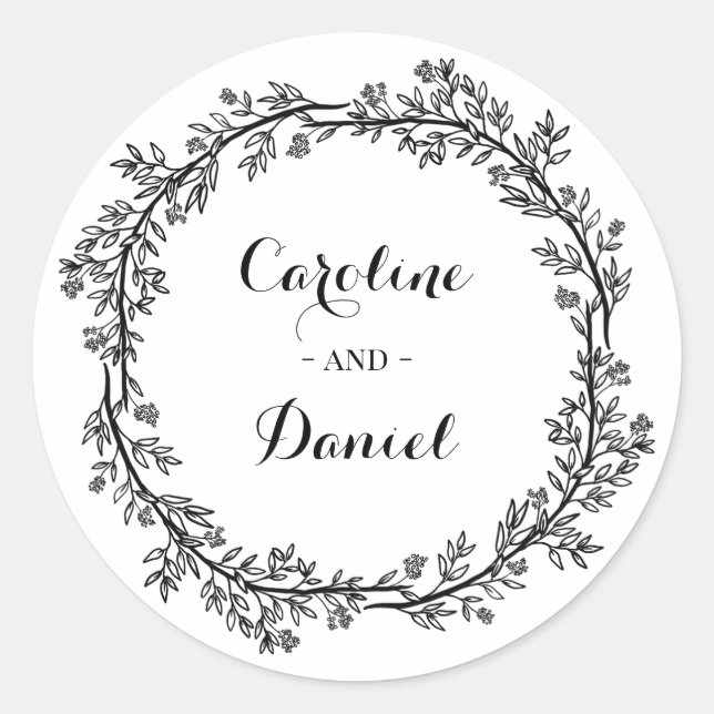 Custom Rustic Wildflower Folk Wedding Classic  Round Sticker (Front)