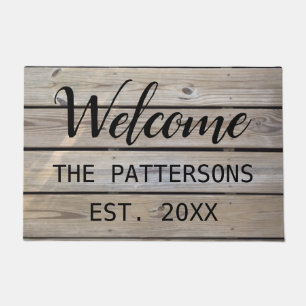 Custom Rustic Wood Family Established Welcome Doormat