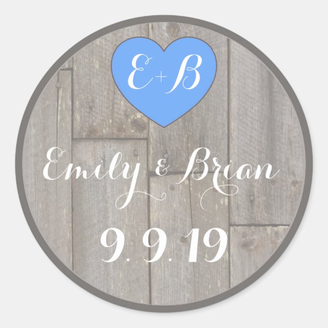 Custom rustic wood heart wedding sticker labels (Front)