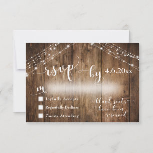 Custom Rustic Wood & Lights Wedding RSVP Card