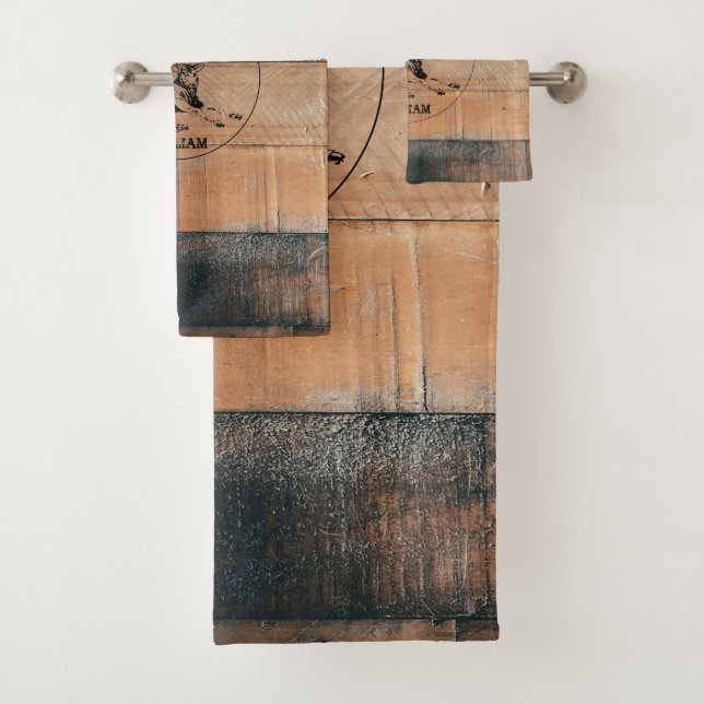 Custom Rustic Wood Texture & Deer Monogram   Bath Towel Set (Insitu)