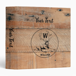 Custom Rustic Wood Texture & Deer Monogram Binder