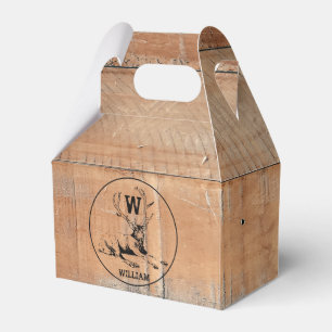 Custom Rustic Wood Texture & Deer Monogram Favor Box
