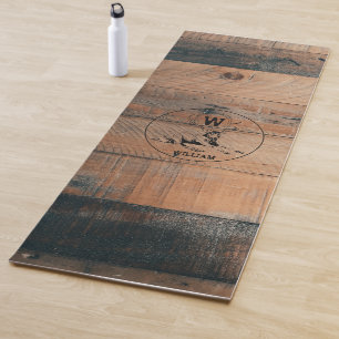 Custom Rustic Wood Texture & Deer Monogram Yoga Mat