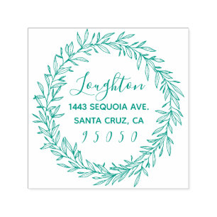 Custom Rustic Wreath & Cute Script Return Address Self-inking Stamp