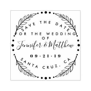 Custom Rustic Wreath & Script Save The Date Rubber Stamp
