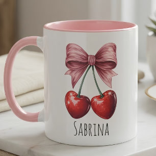 Custom "Sabrina" Cherry & Pink Bow Two-Tone Name Mug