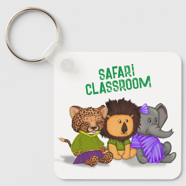 Custom Safari Classroom Cheetah Lion Elephant Keychain (Front)