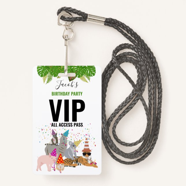 Custom Safari Jungle Zoo Birthday Party Pass Favou Badge (Front with Lanyard)