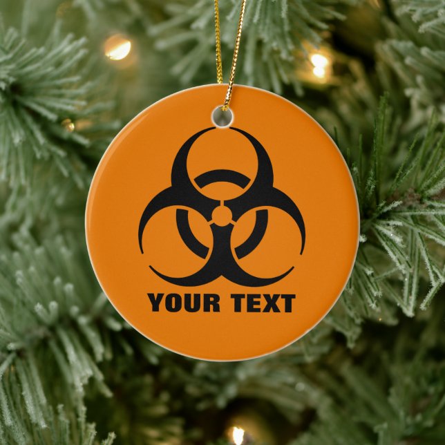 Custom Safety Orange Biohazard Symbol Warning Sign Ceramic Ornament (Tree)