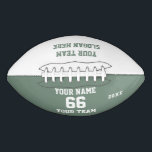 Custom sage Football with Name, Number, Team<br><div class="desc">Create your own custom organic sage green and white Football with Name, Number, Team Name, Slogan and Year. Personalize this simple classic football template with your custom message, name, team name and year. Easily personalize it for a cool sport keepsake. Create your unique personalized gift for coach, boy's birthday, football...</div>