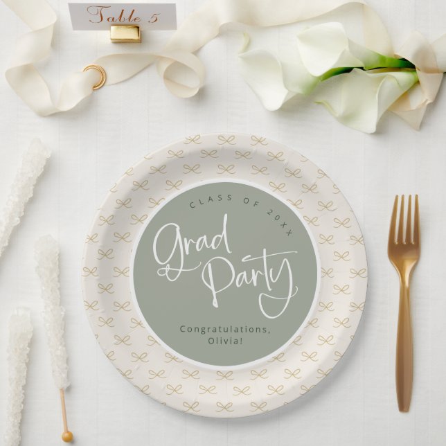 Custom Sage Gold Class of 2025 Grad Party Paper Plate (Wedding)
