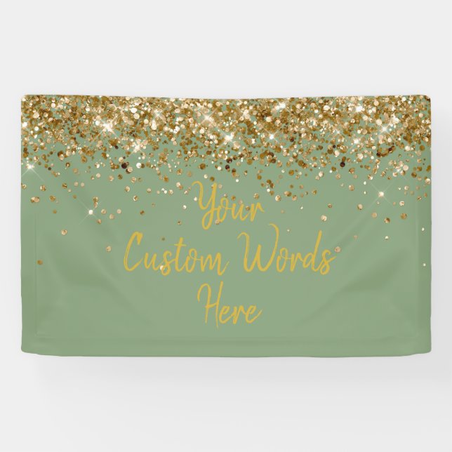 Custom Sage Gold Green Birthday Party Photo Booth Banner (Horizontal)