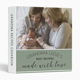 Custom Sage Green 2 Photo Grandma Recipe Cookbook Binder