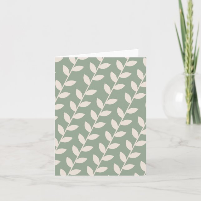 Custom Sage Green 70s Retro Leaf Pattern  Card (Front)