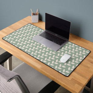 Custom Sage Green 70s Retro Leaf Pattern  Desk Mat