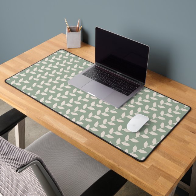 Custom Sage Green 70s Retro Leaf Pattern  Desk Mat (Office 2)