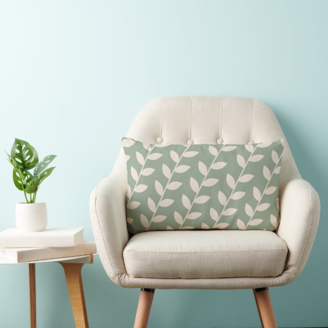 Custom Sage Green 70s Retro Leaf Pattern  Lumbar Pillow (Chair)