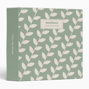 Custom Sage Green 70s Retro Leaf Pattern Monogram Binder