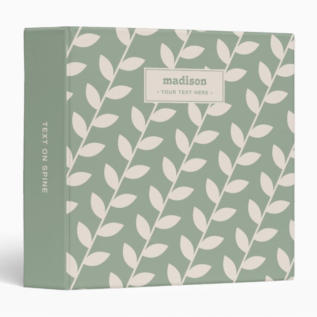 Custom Sage Green 70s Retro Leaf Pattern Monogram Binder (Front/Spine)