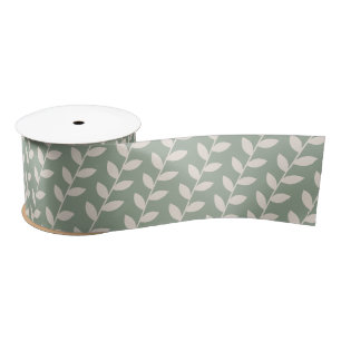 Custom Sage Green 70s Retro Leaf Pattern  Satin Ribbon