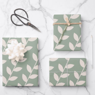 Custom Sage Green 70s Retro Leaf Pattern Wrapping Paper Sheet