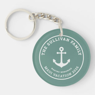 Custom Sage Green Anchor Family Vacation Badge Keychain