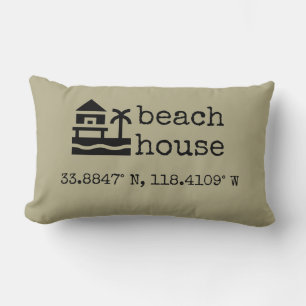 Custom Sage Green Beach House GPS Coordinates Gift Lumbar Pillow