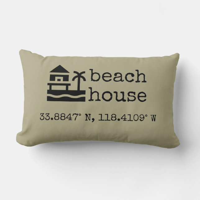 Custom Sage Green Beach House GPS Coordinates Gift Lumbar Pillow (Front)