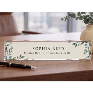 Custom Sage Green Botanical Therapist Office Decor Nameplate