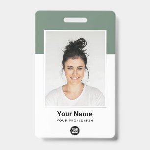 Custom Sage Green Employee Large Photo Logo Name Badge