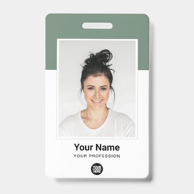 Custom Sage Green Employee Large Photo Logo Name Badge (Front)