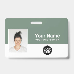 Custom Sage Green Employee Logo Name Lanyard Badge