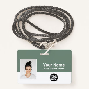 Custom Sage Green Employee Logo Name Lanyard Badge