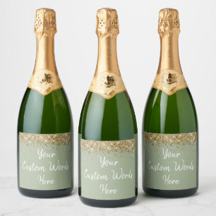Custom Sage Green Gold Your Text Here Personalized Sparkling Wine Label