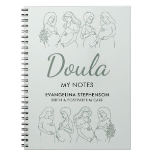Custom Sage Green Line Art Birth Postpartum Doula Notebook