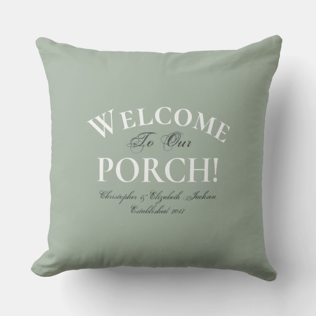 Custom Sage Green Porch | Elegant Modern Template Outdoor Pillow (Front)