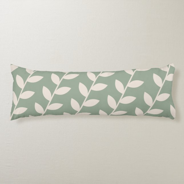 Custom Sage Green Retro Leaf Pattern  Body Pillow (Front)