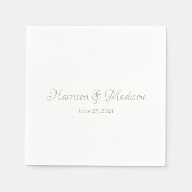Custom sage green Script Couple Name Date Wedding Napkin (Front)