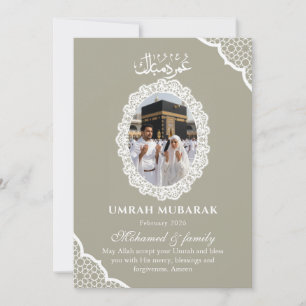 Custom Sage Green Umrah Mubarak Photo Card Delicat