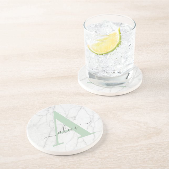 Custom Sage Monogram Marble Coaster  (Side)