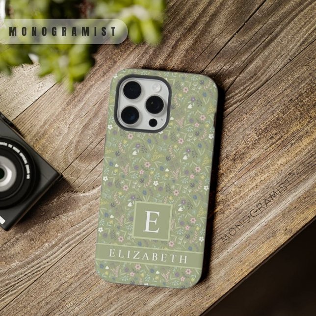 Custom Sage Olive Green Floral White Pink Flowers iPhone Case (Custom Sage Olive Green Floral White Pink Flowers iPhone Case)