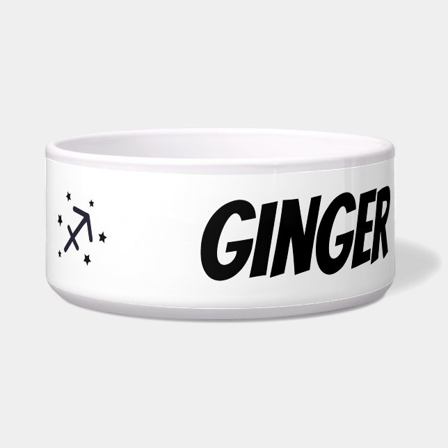 Custom Sagittarius Zodiac Sign Ceramic Pet Bowl (Front)