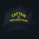 Custom sailing captains embroidered hat<br><div class="desc">Easily personalize this nautical themed sailing captains cap with an anchor motif with your sail or motor boats name, or change the text for another crew member. Click customize to adjust the text size, colour or style of embroidery font to match other colour of the hat. Visit the CUSTOMTHREADS STORE...</div>