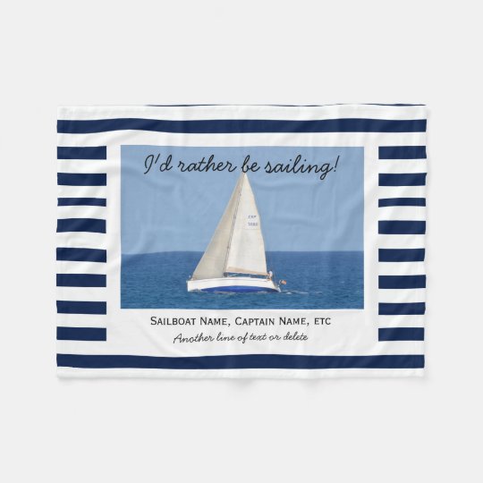 Custom Sailing Sailboat Photo Blue & White Stripes Fleece Blanket