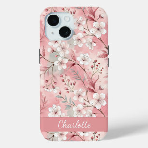Custom Sakura Flower Pattern Pink iPhone 15 Case